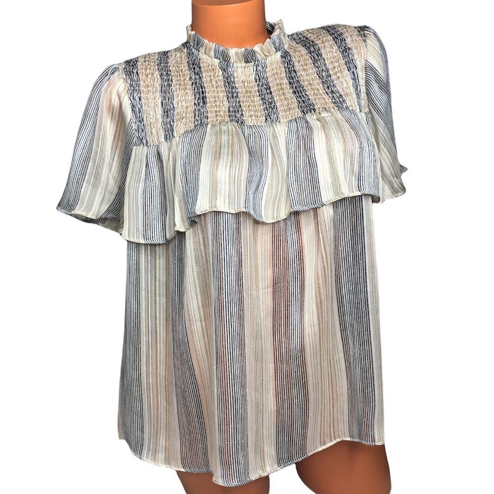 Eri + Ali Womens Sheer Tiered Polyester Blouse With Metallic Detailing Small
